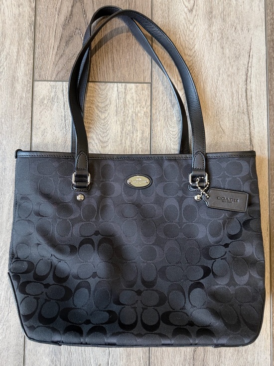 Coach Handbags - Coach- Y2K Black Signature ZipTote with Leather Trim
